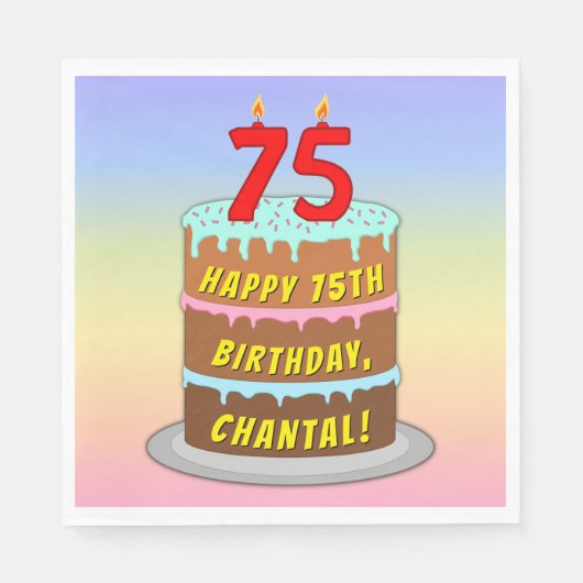 Serviette En Papier 75e anniversaire : Fun Cake and Candles + Nom pers (Devant)