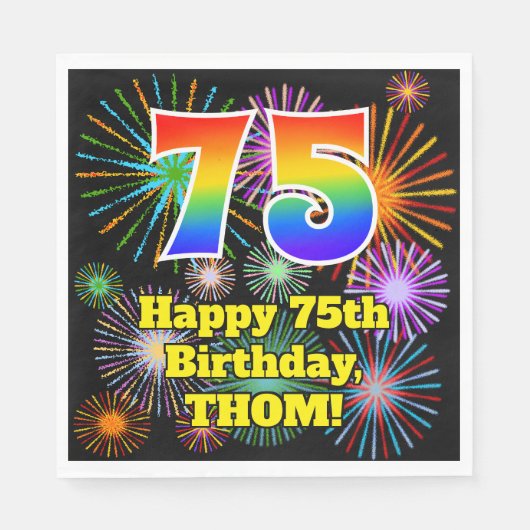Serviette En Papier 75e anniversaire : Fun Fireworks Motif + Rainbow 7 (Devant)