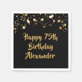 Serviette En Papier 75e anniversaire moderne Black Gold Stars Nom (Devant)