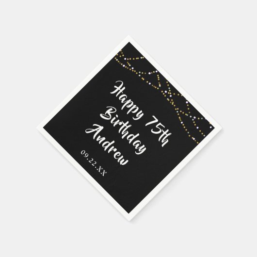 Serviette En Papier 75e anniversaire Moderne String Lumières Noir (Coin)