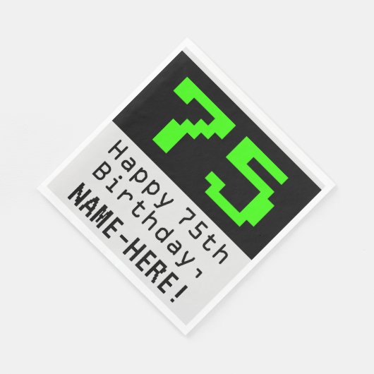 Serviette En Papier 75e anniversaire - Nerdy / Geeky Style "75" & Nom (Coin)