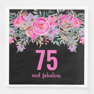 Serviette En Papier 75e anniversaire noir rose floral