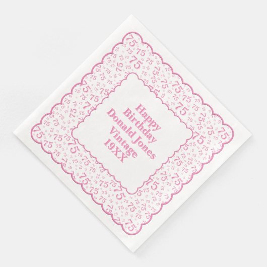 Serviette En Papier 75e anniversaire Nombre Motif pétoncles rose/blanc (Coin)