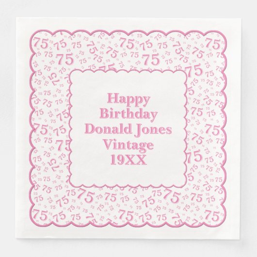 Serviette En Papier 75e anniversaire Nombre Motif pétoncles rose/blanc (Devant)