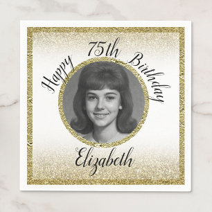 Serviette En Papier 75e anniversaire photo personnalisée blanc et or