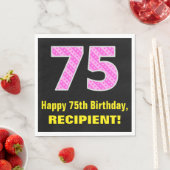 Serviette En Papier 75e anniversaire : Pink Stripes and Hearts "75" +  (En situation)