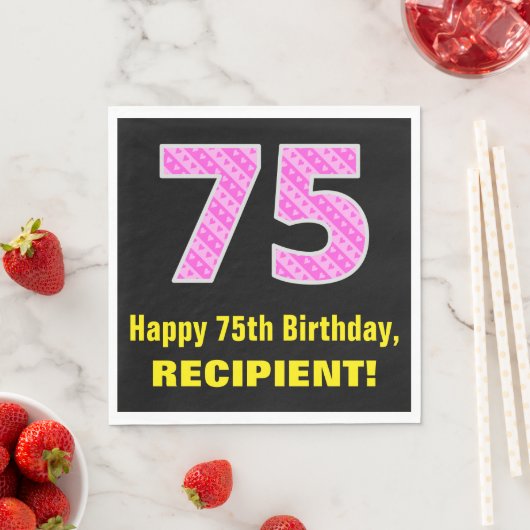 Serviette En Papier 75e anniversaire : Pink Stripes and Hearts "75" + (En situation)