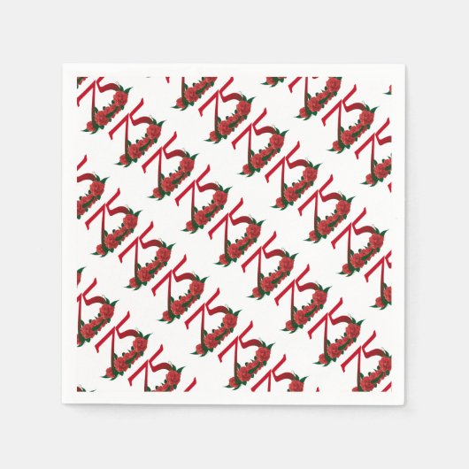 Serviette En Papier 75e anniversaire rouge rose numéro 75 (Devant)