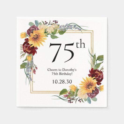 Serviette En Papier 75e anniversaire Tournesols (Devant)
