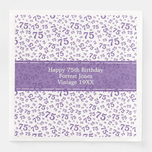 Serviette En Papier 75e Cool Numéro de Motif Purple/Blanc (Devant)