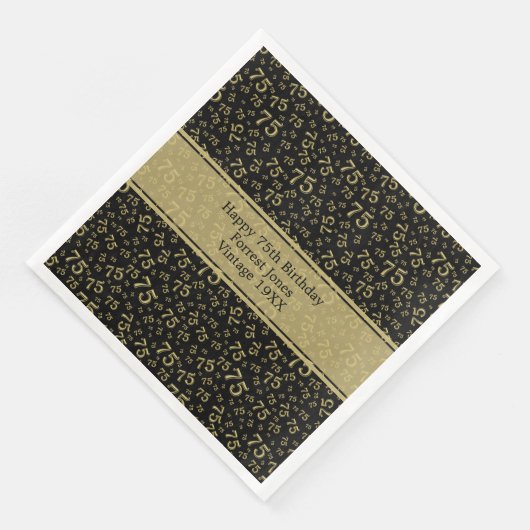 Serviette En Papier 75e Cool Numéro Motif Or/Noir (Coin)