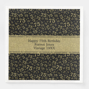 Serviette En Papier 75e Cool Numéro Motif Or/Noir