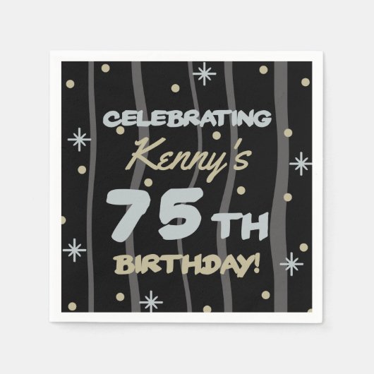 Serviette En Papier 75th Birthday Party Ajouter votre nom (Devant)