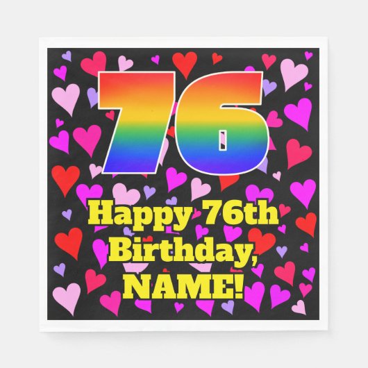 Serviette En Papier 76e anniversaire : Amour Hearts Motif, Arc en ciel (Devant)
