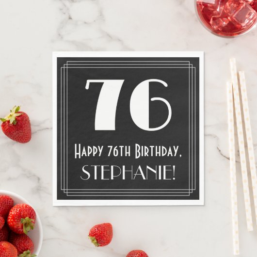 Serviette En Papier 76e anniversaire ~ Art Déco Inspiré Look "76", Nom (En situation)