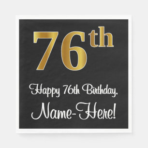 Serviette En Papier 76e anniversaire ~ Elégant Luxueux Faux Gold Look 