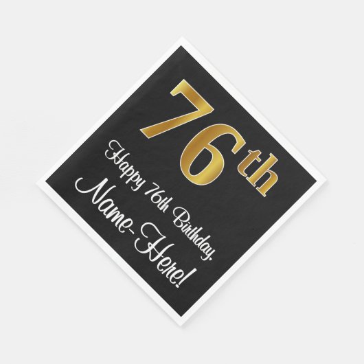 Serviette En Papier 76e anniversaire ~ Elégant Luxueux Faux Gold Look (Coin)