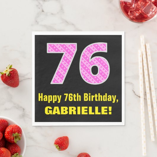 Serviette En Papier 76e anniversaire : Pink Stripes and Hearts "76" +  (En situation)