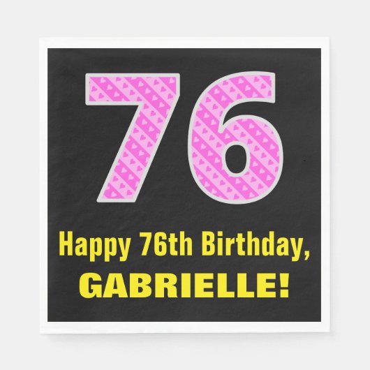Serviette En Papier 76e anniversaire : Pink Stripes and Hearts "76" +  (Devant)