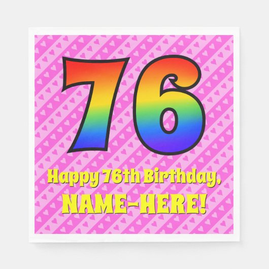 Serviette En Papier 76e anniversaire : Pink Stripes & Hearts, Arc en c (Devant)
