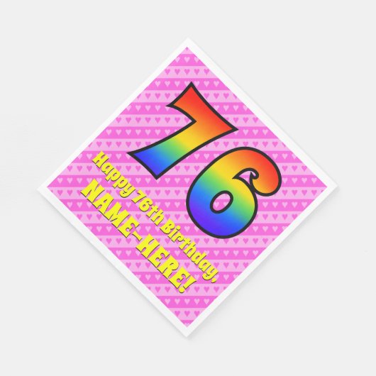 Serviette En Papier 76e anniversaire : Pink Stripes & Hearts, Arc en c (Coin)