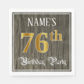 Serviette En Papier 76e fête d'anniversaire — Faux Gold & Faux Wood Lo (Devant)