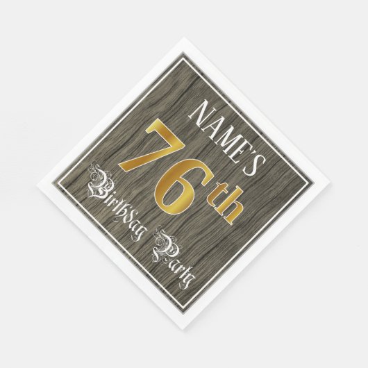 Serviette En Papier 76e fête d'anniversaire — Faux Gold & Faux Wood Lo (Coin)
