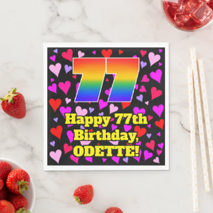 Serviette En Papier 77e anniversaire : Amour Hearts Motif, Arc en ciel