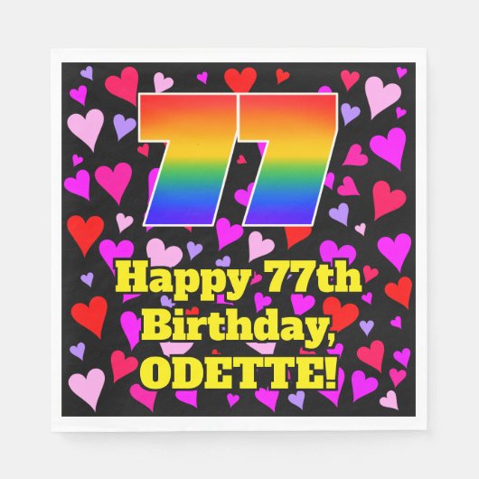 Serviette En Papier 77e anniversaire : Amour Hearts Motif, Arc en ciel (Devant)