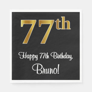 Serviette En Papier 77e anniversaire ~ Elégant Luxueux Faux Gold Look 