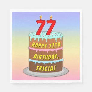Serviette En Papier 77e anniversaire : Fun Cake and Candles + Nom pers