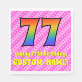 Serviette En Papier 77e anniversaire : Pink Stripes & Hearts, Arc en c (Devant)