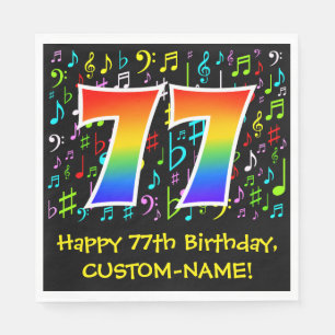 Serviette En Papier 77e anniversaire - Symboles de musique colorée, Ar