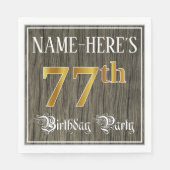Serviette En Papier 77e fête d'anniversaire — Faux Gold & Faux Wood Lo (Devant)