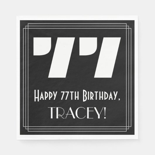Serviette En Papier 77ème anniversaire : Art Déco Inspiré Look "77" +  (Devant)