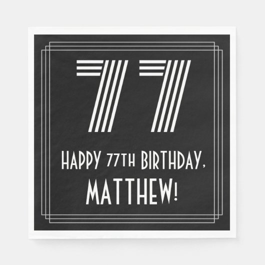 Serviette En Papier 77ème anniversaire : Art Déco Inspiré Look "77" +  (Devant)