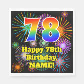 Serviette En Papier 78e anniversaire : Fun Fireworks Motif + Rainbow 7 (Devant)