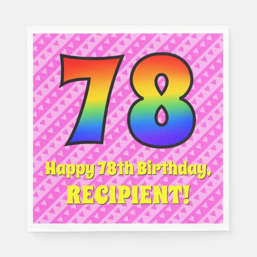 Serviette En Papier 78e anniversaire : Pink Stripes & Hearts, Arc en c (Devant)