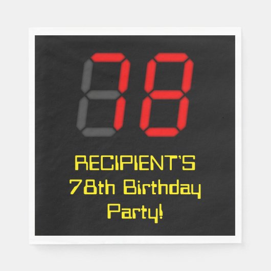 Serviette En Papier 78e anniversaire : Rouge Digital Clock Style "78" (Devant)
