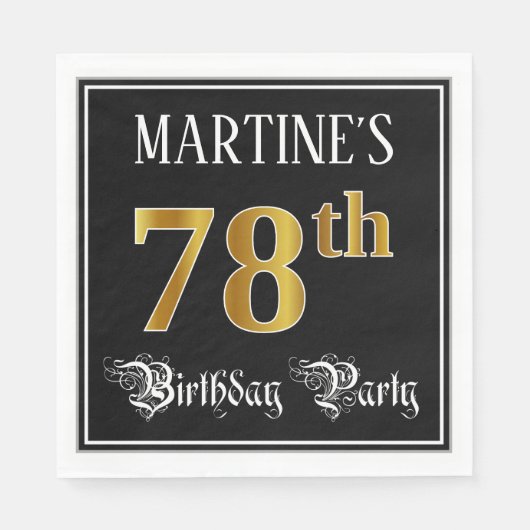 Serviette En Papier 78e Birthday Party — Fancy Script, Faux Gold Look (Devant)