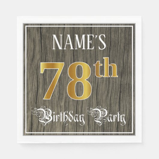 Serviette En Papier 78e fête d'anniversaire — Faux Gold & Faux Wood Lo (Devant)