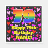 Serviette En Papier 79e anniversaire : Amour Hearts Motif, Arc en ciel (Devant)