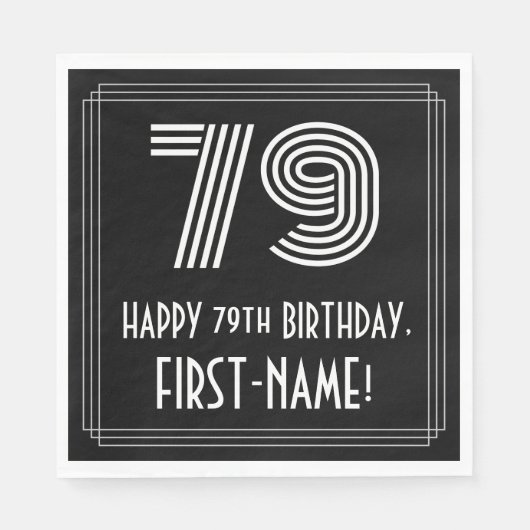 Serviette En Papier 79e anniversaire : Art Déco Inspiré Look "79" + No (Devant)