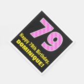 Serviette En Papier 79e anniversaire : Pink Stripes and Hearts "79" + (Coin)