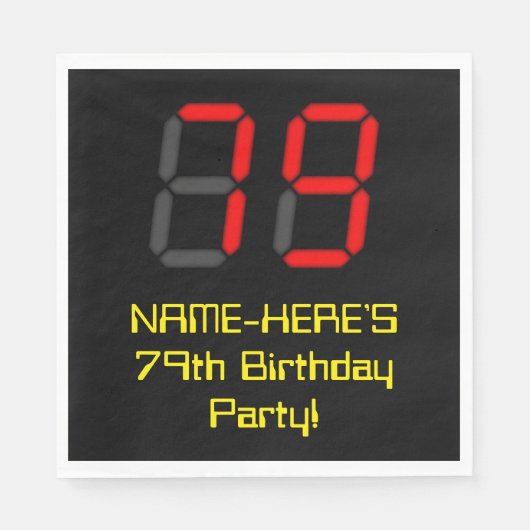 Serviette En Papier 79e anniversaire : Rouge Digital Clock Style "79"  (Devant)
