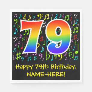 Serviette En Papier 79e anniversaire - Symboles de musique colorée, a