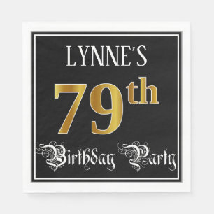 Serviette En Papier 79e Birthday Party — Fancy Script, Faux Gold Look
