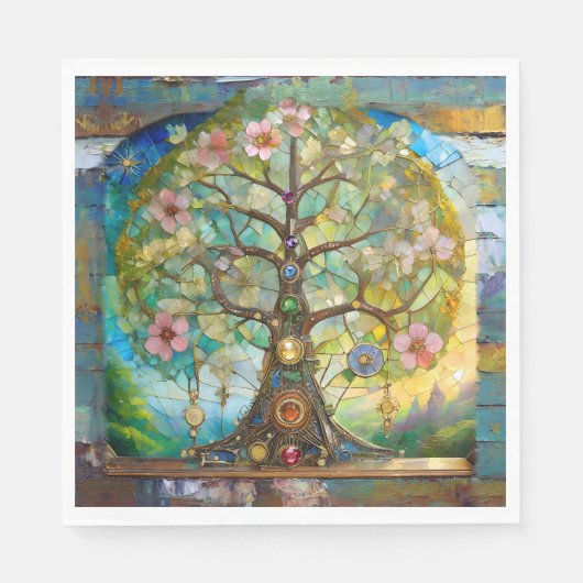 Serviette En Papier 7 Chakra Fleurissant Arbre De Vie (Devant)
