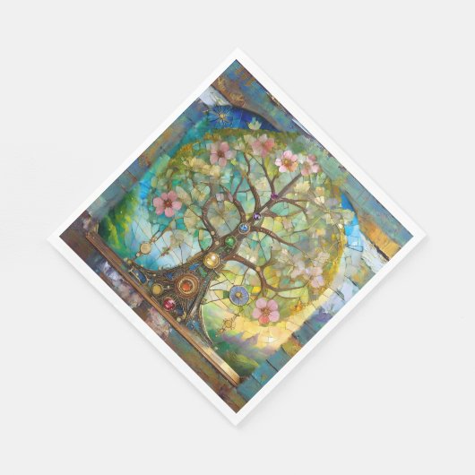 Serviette En Papier 7 Chakra Fleurissant Arbre De Vie (Coin)