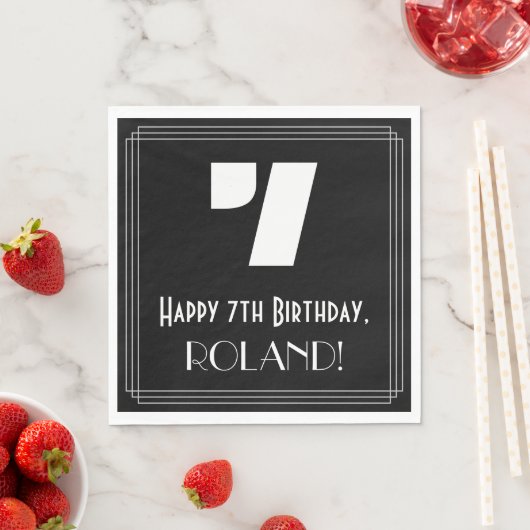Serviette En Papier 7e anniversaire : Art Déco Inspiré Look "7" + Nom (En situation)